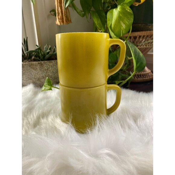 Federal glass avocado green 70s funky retro mugs milk glass groovy - Picture 1 of 4